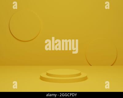 3D-Rendering. Gelbe Zylinder Podium minimal Studio Hintergrund. Abstrakte geometrische Form Plattform mit leerem Raum. Stockfoto