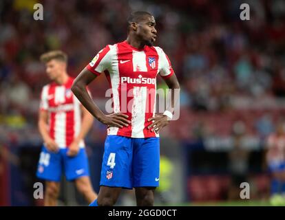 Estadio Wanda Metropolitano, Madrid, Spanien. August 2021. La Liga Football, Atletico de Madrid versus Villarreal Club de Futbol; Geoffrey Kondogbia (Atletico de Madrid) Credit: Action Plus Sports/Alamy Live News Stockfoto