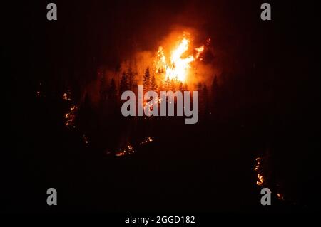 30. August 2021, Stateline, NV, USA: Während des Caldor-Feuers am Montag, den 30. August 2021 in El Dorado County, zieht das Feuer nach Norden in Richtung Christmas Valley entlang des Highway 89. (Bild: © Paul Kitagaki Jr./ZUMA Press Wire) Stockfoto