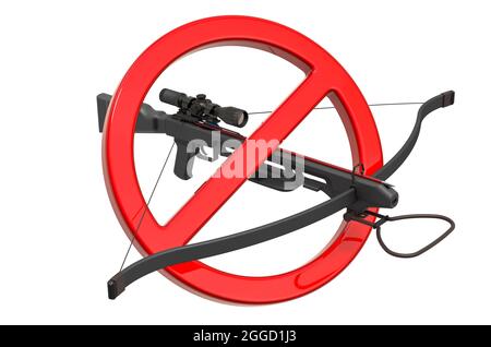 Armbrust mit verbotenem Symbol, 3D-Rendering isoliert auf weißem Hintergrund Stockfoto