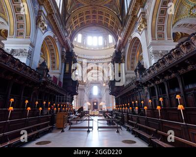 London, Greater London, England, August 24 2021: Innenraum der St. Pauls Cathedral. Stockfoto