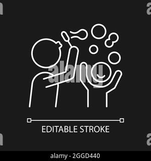 Blasen Sie Blasen zusammen weißen linearen Symbol für dunkle Thema Stock Vektor