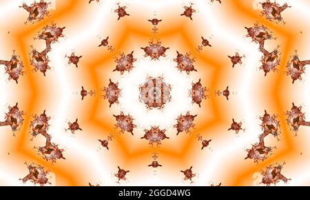 Pfirsichfarbene und beige abstrakte Sonnenaufgangsstrahlen. Perspektive mit Konzentrationslinien. Grooviger, psychedelischer Sommerhintergrund Stockfoto