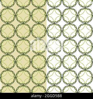 Zierkreis umreißt nahtloses Muster in grün. Stilisierte Vorlage für geometrische Gitteroberflächen von Blättern. Weiß- oder Gelbgold leicht bearbeitbare Farbe Stock Vektor