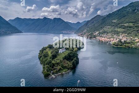 Luftaufnahme, Insel Isola Comacina, Comer See, Lombardei, Italien, Europa Stockfoto