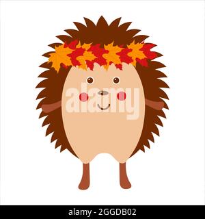 Niedlicher Igel mit Herbstlaub-Kranz Stock Vektor
