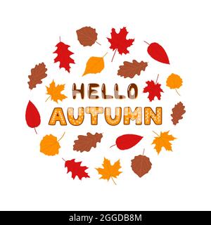 Blätter Set Hello Autumn, flache Vektorgrafik Stock Vektor