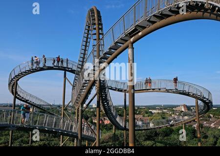 Große Skulptur Tiger und Schildkröte - Zauberberg. Wahrzeichen in Duisburg-Angerhausen. Stockfoto