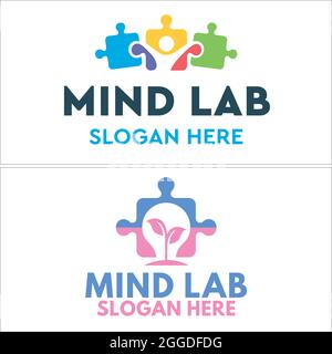 Community Non-Profit-Entwicklung mit Symbol Puzzle Menschen und Blattpflanzen Logo-Design Stock Vektor