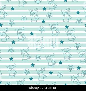 Schönes weihnachtliches nahtloses Muster mit wunderschönen Hirsen und Schneeflocke. Vektorgrafik Stock Vektor