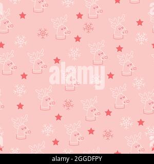 Schönes weihnachtliches nahtloses Muster mit wunderschönen Hirsen und Schneeflocke. Vektorgrafik Stock Vektor