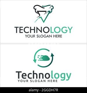 Technologie mit Cloud-Speicher-Triangle Play-Button-Logo-Design Stock Vektor