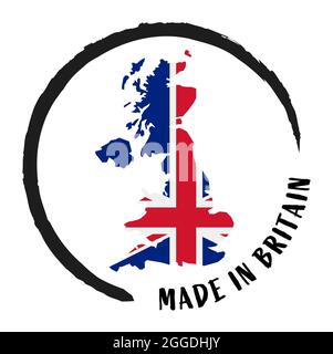 eps-Vektordatei mit Business-Stempel, runder Patch 'Made in Britain' mit Silhouette von Großbritannien und nationalen Farben Stock Vektor