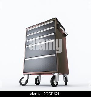 Werkzeugwagen isoliert auf weißem Hintergrund 3d-Abbildung Stockfoto