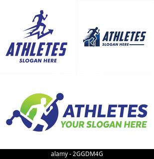 Sporttraining Coaching von Sportlern mit dem man Sprints Logo-Design Stock Vektor