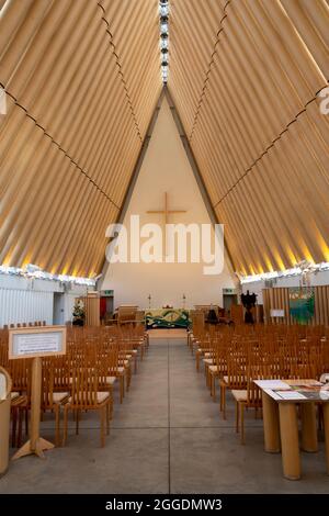 Christchurch Transitional Cathedral, bekannt als Cardboard Cathedral, Christchurch, Canterbury, South Island, Neuseeland Stockfoto