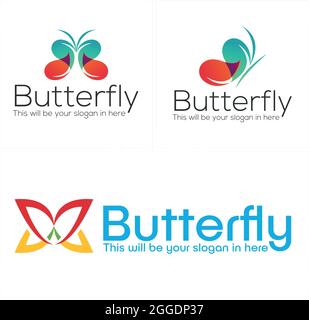 Industrielle Software mit Schmetterlingsblatt buntem Logo-Design Stock Vektor