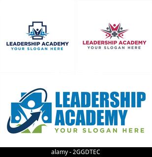 Education Leadership Academy mit medizinischem Cross People und Pfeil-Kombination Logo-Design Stock Vektor