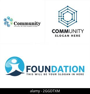 Community-Logo mit Menschen Blume rund und Hexagon Tech-Schaltung Logo-Vektor Stock Vektor