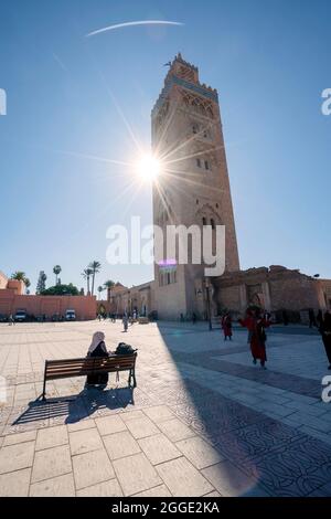 Koutoubia Moschee aus dem 12. Jahrhundert in der Altstadt von Marrakesch, Marokko Stockfoto