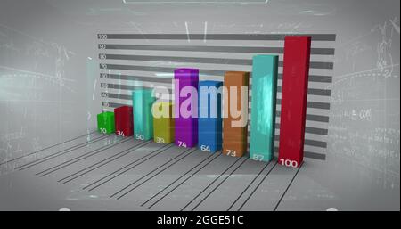 DNA-Struktur dreht sich gegen mathematische Gleichungen vor grauem Hintergrund Stockfoto