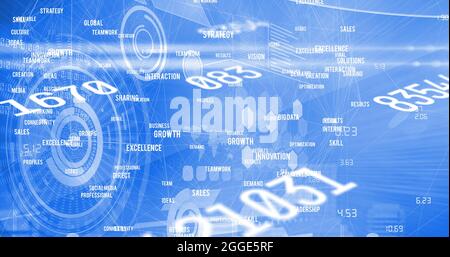 Bild von sich ändernden Zahlen und Scopes auf blauem Hintergrund Stockfoto