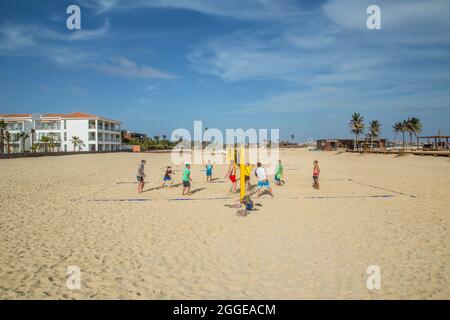 Beachvolleyball, Robinson Club, Santa Maria, Ilha do Sal, Cabo Verde Stockfoto