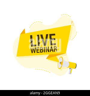 Webinar „Hand Holding Megaphone with Live“. Megaphon-Banner. Stock Vektor