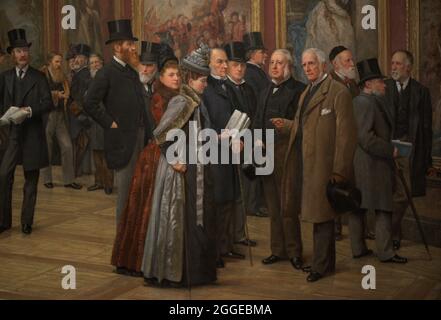 Private Ansicht der Ausstellung der Alten Meister, Royal Academy, 1888. Gemälde von Henry Jamyn Brooks (1839-1925). Öl auf Leinwand, 1889 (154,5 x 271,5 cm). Details. National Portrait Gallery. London, England, Vereinigtes Königreich. Stockfoto