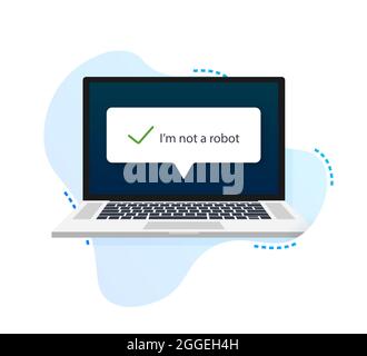 Captcha, Ich bin kein Roboter auf Laptop-Bildschirm. Vektorgrafik. Stock Vektor