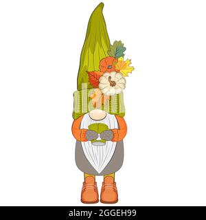 Niedlicher Herbstgnome mit Kürbis. Vektorgrafik. Stock Vektor