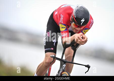 Dänischer Kasper Asgreen von Deceuninck - Quick-Step im Einsatz während der zweiten Etappe der Benelux-Radtour, Einzelzeitfahren, 11, Stockfoto