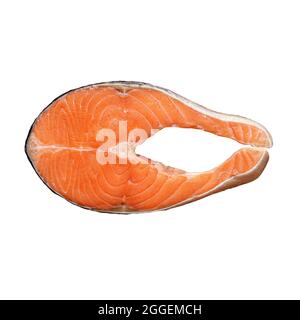 Isoliertes Lachsfischsteak auf weißem Hintergrund Stockfoto