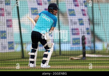 Englands Rory Burns während einer Nets-Sitzung im Kia Oval, London. Bilddatum: Dienstag, 31. August 2021. Stockfoto