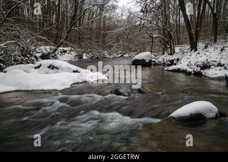 Middle Patuxent Riverin Winter in Howard County, Maryland Stockfoto