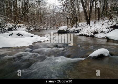 Middle Patuxent Riverin Winter in Howard County, Maryland Stockfoto