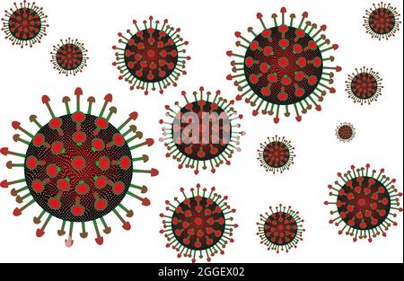 Realistische Vektor-3d-Darstellung. Pandemie, Krankheit. Schwimmende China-Erreger respiratorische Influenza-Covid-Viruszellen Stock Vektor