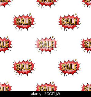 Comic Sprechblasen mit Text Verkaufsmuster. Vintage-Cartoon-Illustration. Vektorgrafik. Stock Vektor