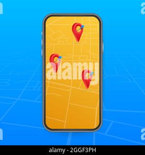 Position des Tankstellensymbols. Kraftstoffpumpe, Position der Tankstelle. Stock Vektor