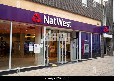 Ein Blick auf Nat West Bank extreriorside Eingang auf Davey Place Norwich Stockfoto