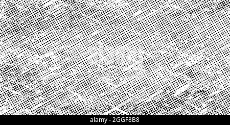 Schwarze Halbton-Overlay-Struktur mit Grunge. Distress Textur von Flecken, Flecken, Tinte, Punkten, Kratzern. Schmutziges künstlerisches Design-Element für Web, Print, Vorlage Stock Vektor