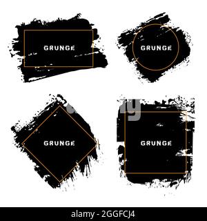 Satz Grunge-Banner. Distress-Textur mit goldenem Rahmen. Trendiges Design-Element für Bordüren, Banner, Poster, Abzeichen, Etiketten, Embleme, Briefmarken Stock Vektor