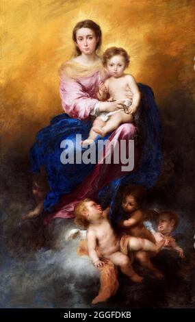 Murillo. Rosenkranzmadonna von Bartolomé Estebán Murillo (1617-1682), Öl auf Leinwand, um 1670/80 Stockfoto