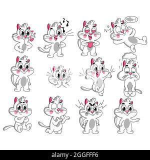 Set von lustigen Katzen mit verschiedenen Emotionen. Vektorgrafik Stock Vektor