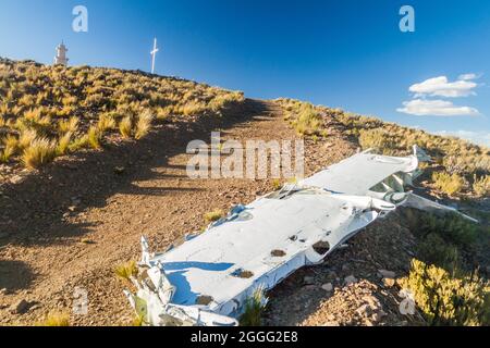 Teil eines abgestürzten Flugzeugs in Villamar, Bolivien Stockfoto