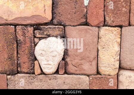 Detail der Kalasasaya-Struktur in Tiwanaku (Tiahuanaco), präkolumbianische archäologische Stätte, Bolivien Stockfoto