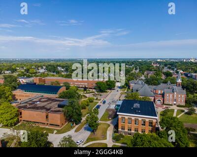 Luftaufnahme der Drake University, einer Universität der Geisteswissenschaften in des Moines, Iowa, USA. Stockfoto