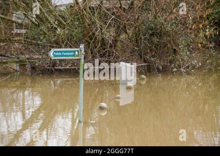 Die Notdienste helfen den Menschen in Chertsey nach dem Ansteigen der Überschwemmungsgewässer und verursachen verheerende Schäden für die Menschen und Unternehmen vor Ort. Stockfoto