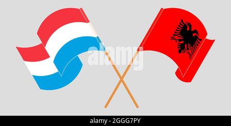 Gekreuzte und winkende Flaggen von Albanien und Luxemburg Stock Vektor