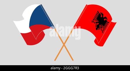 Gekreuzte und winkende Fahnen Albaniens und der Tschechischen Republik Stock Vektor